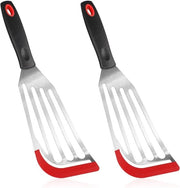 Set di 2 spatole per pesce con punta in silicone, spatola in acciaio inossidabile termoresistente per pesce, uova, pancake e omelette