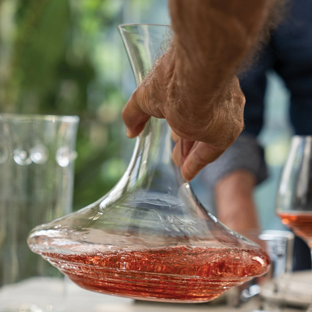 Zafferano Decanter Collezione Esperienze in vetro sonoro superiore lavorato a mano, design elegante con scanalature interne per ossigenazione vino
