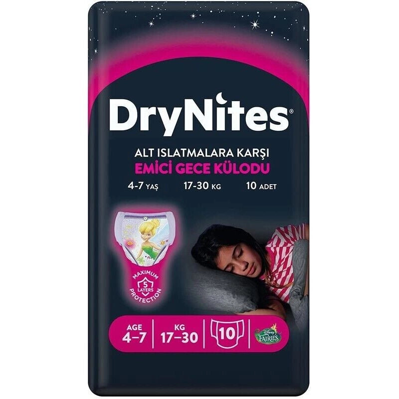 HUGGIES DRYNITES MUTANDINE GIRL TAGLIA M 4-7 ANNI 17-30 KG 10 PEZZI
