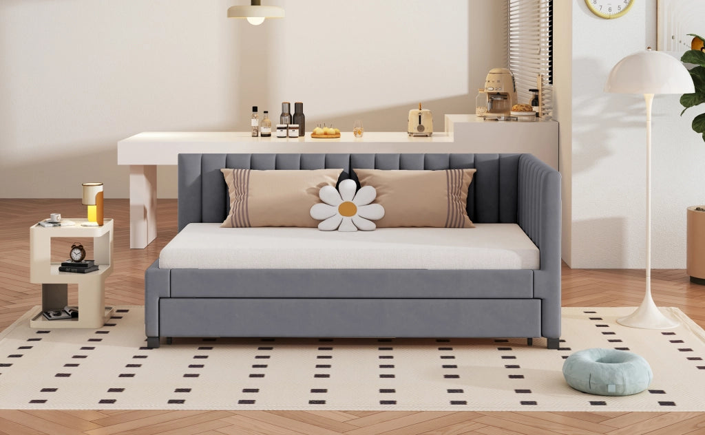 DESMIU Divano letto 90 × 200 cm 1 posto con letto estraibile, senza materasso, in velluto, grigio