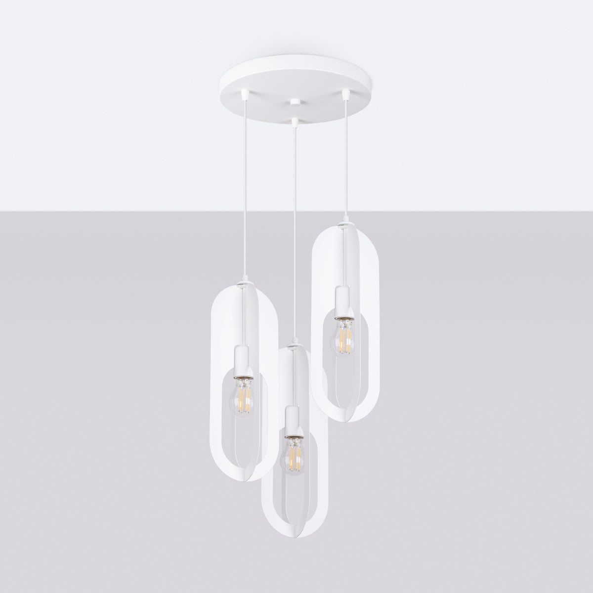 Lampada a sospensione Ocean Green Nicus a 3 luci, acciaio bianco, moderna, 43x130 cm