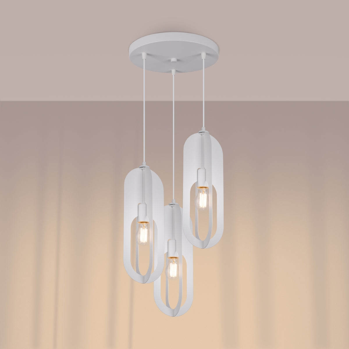 Lampada a sospensione Ocean Green Nicus a 3 luci, acciaio bianco, moderna, 43x130 cm