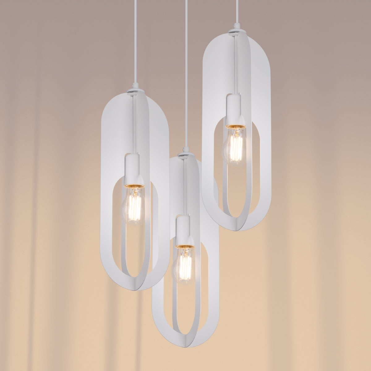 Lampada a sospensione Ocean Green Nicus a 3 luci, acciaio bianco, moderna, 43x130 cm