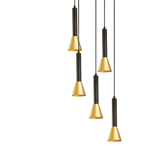 Lampadario Moderno Signal Acciaio Nero Oro 5 Luci Gu10