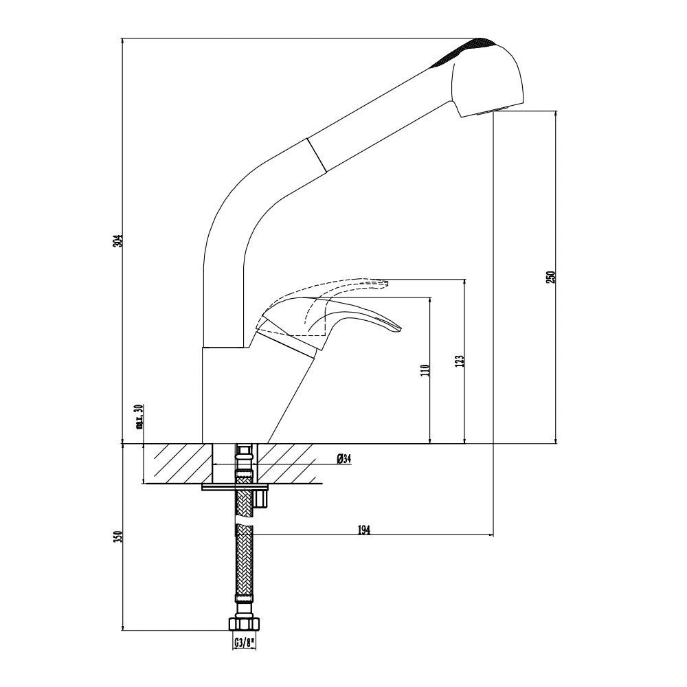 Rubinetto lavello bocca alta serie trendy con doccia estraibile