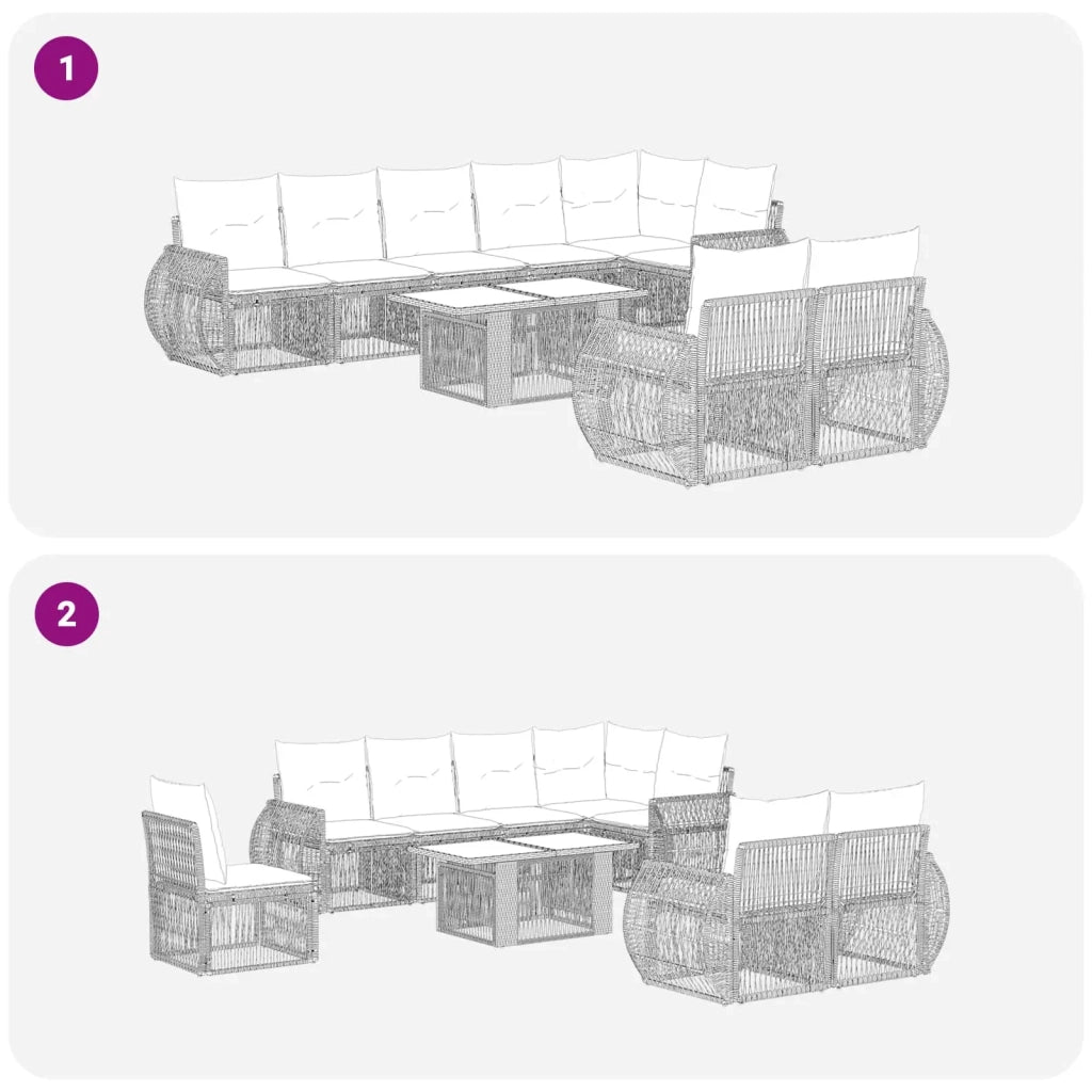 Set Divano da Giardino 9 pz Beige e Bianco Crema polyrattan 3436974
