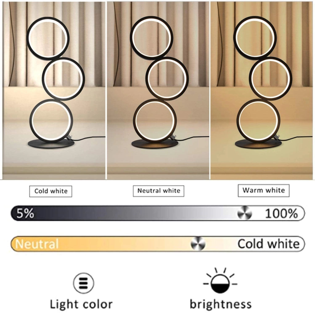 ZMH Lampada da tavolo LED nera anello scrivania comodino per camera letto