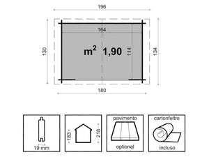 Casetta di legno Giada in pino grezzo cm180x130 non trattato Losa