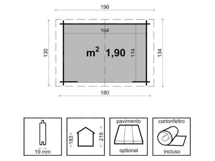 Casetta di legno Giada in pino grezzo cm180x130 non trattato Losa