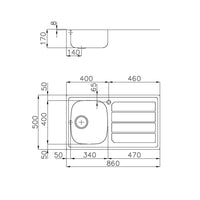 Lavello in inox con 1 vasca sxsc. 86x50 inc.