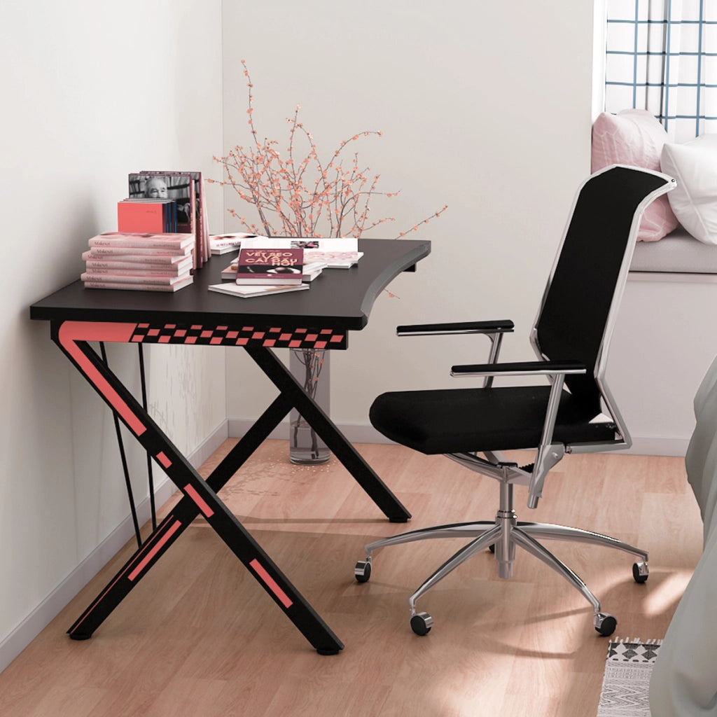 Scrivania gaming ergonomica da 116cm, Scrivania multiuso per PC con struttura in metallo Nero-Scrivanie