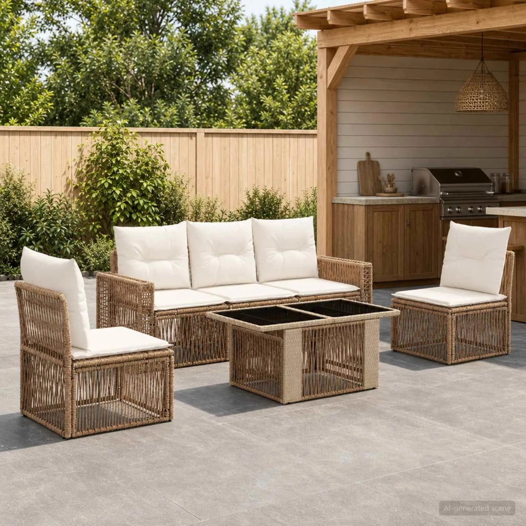 Set Divano da Giardino 6 pz Beige e Bianco Crema polyrattan 3436770