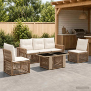 Set Divano da Giardino 6 pz Beige e Bianco Crema polyrattan 3436770