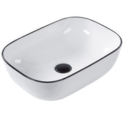 Lavabo da appoggio Bianco con bordo nero Ceramica lucida 460 x 330 mm Lavabo da bagno ovale