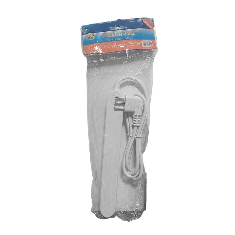 Multipresa Slim Ciabatta Elettrica Salvaspazio 4 Posti Spina Laterali 10A/16A con Interruttore e Spina Angolare Cavo 1.5 metri Bianco