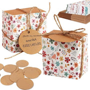 Scatola di regalo in cartone 6 x 6 x 4 cm, con motivi floreali, nastri e grucce, confezione da 50 pezzi, per regali di nozze, battesimo, baby shower