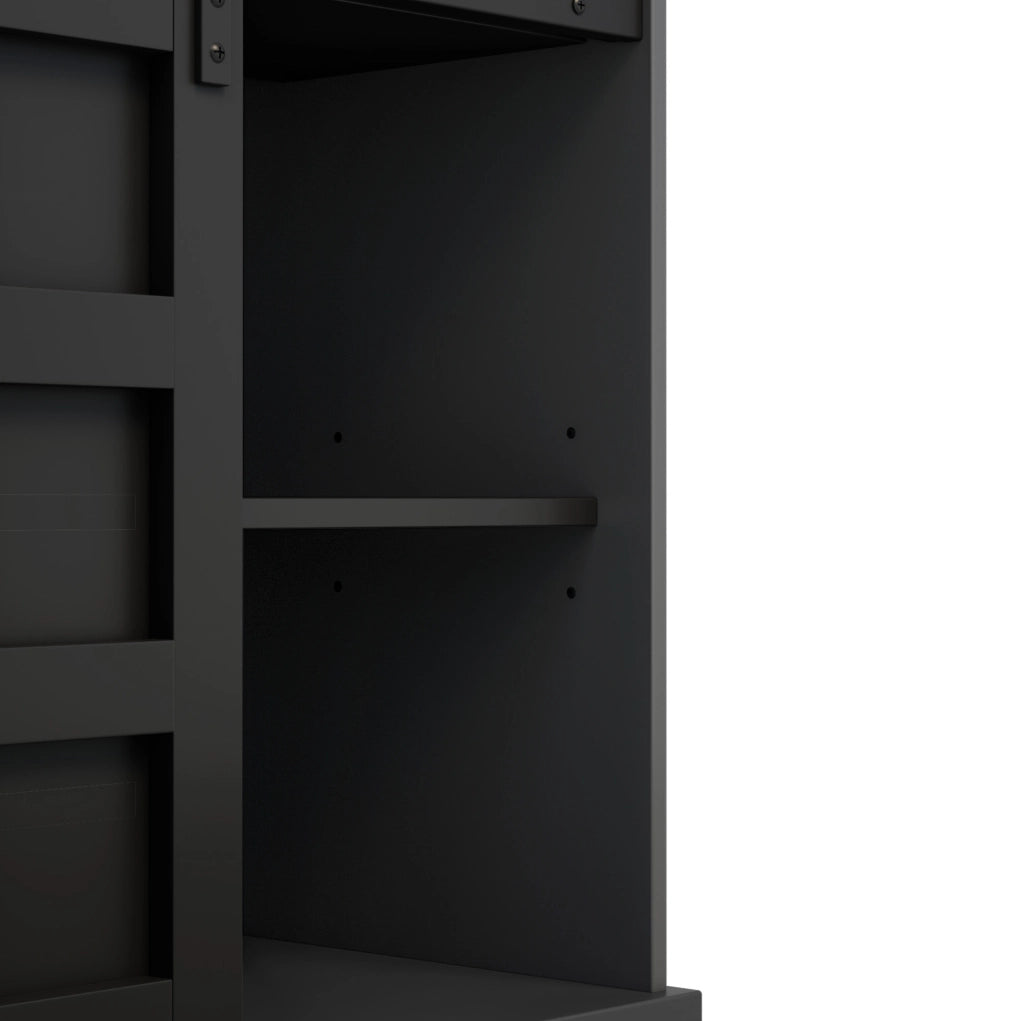 Mobile da cucina 120x40x150 cm con LED RGB; 4 cassetti; ante scorrevoli in MDF nero
