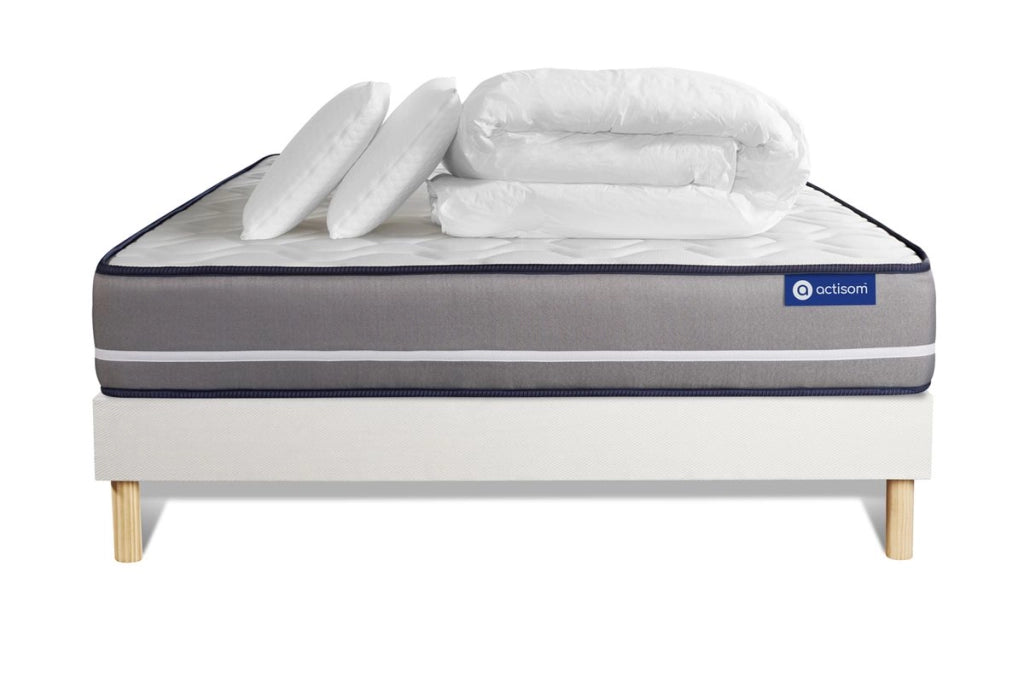 Pacchetto letto completo - Materasso 140x190cm + Box spring con doghe (in kit) + 2 cuscini + Piumino - Actiflex Pur