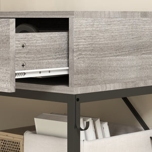 Consolle da Ingresso 100x35x92 cm con 2 Cassetti 2 Ripiani e Gancio Laterale in Legno e Metallo Nero e Legno