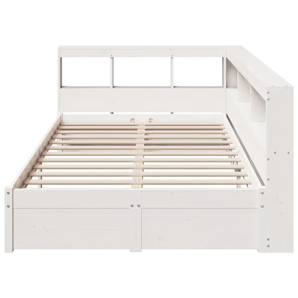 Letto Libreria senza Materasso-Struttura Letto con contenitore Bianco 90x190 cm Massello Pino 686697