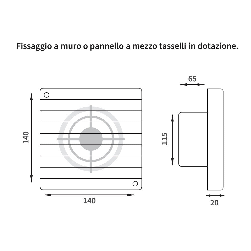 Aspiratore da parete assiale in termoplastico 120 - 15 watt