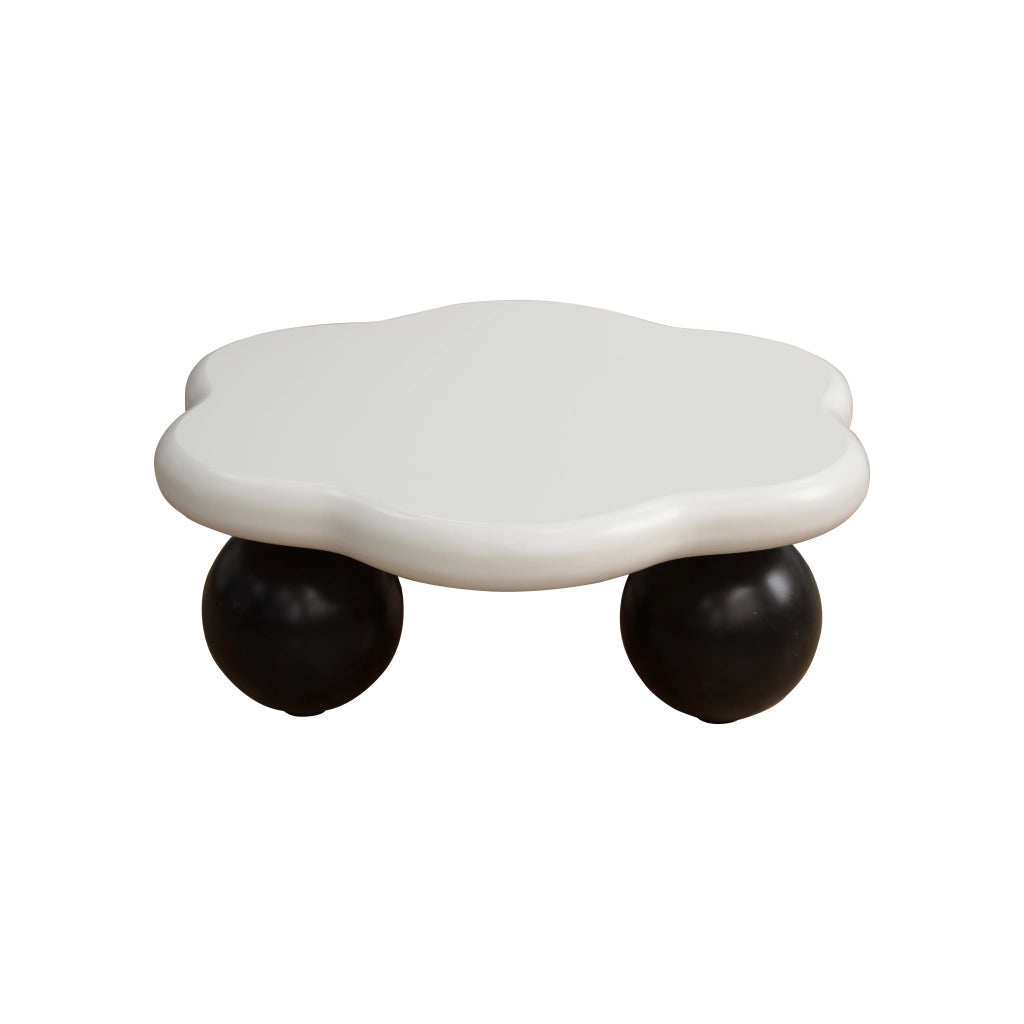 Tavolino da caffè con gambe sferiche - per soggiorno - in MDF - Ø80 x H35 cm - bianco e nero
