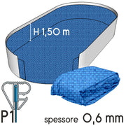 Liner Per Piscina A Forma Ovale 10,00 X 4,16 X H. 1,50 M Azzurro - Attacco P1 - Spessore 0,80 Mm Colore: Ibiza, Tipo attacco: P1