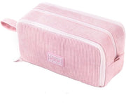 Etui a corduroy con 3 compartimenti, grande borsa per scuola e ufficio (rosa)