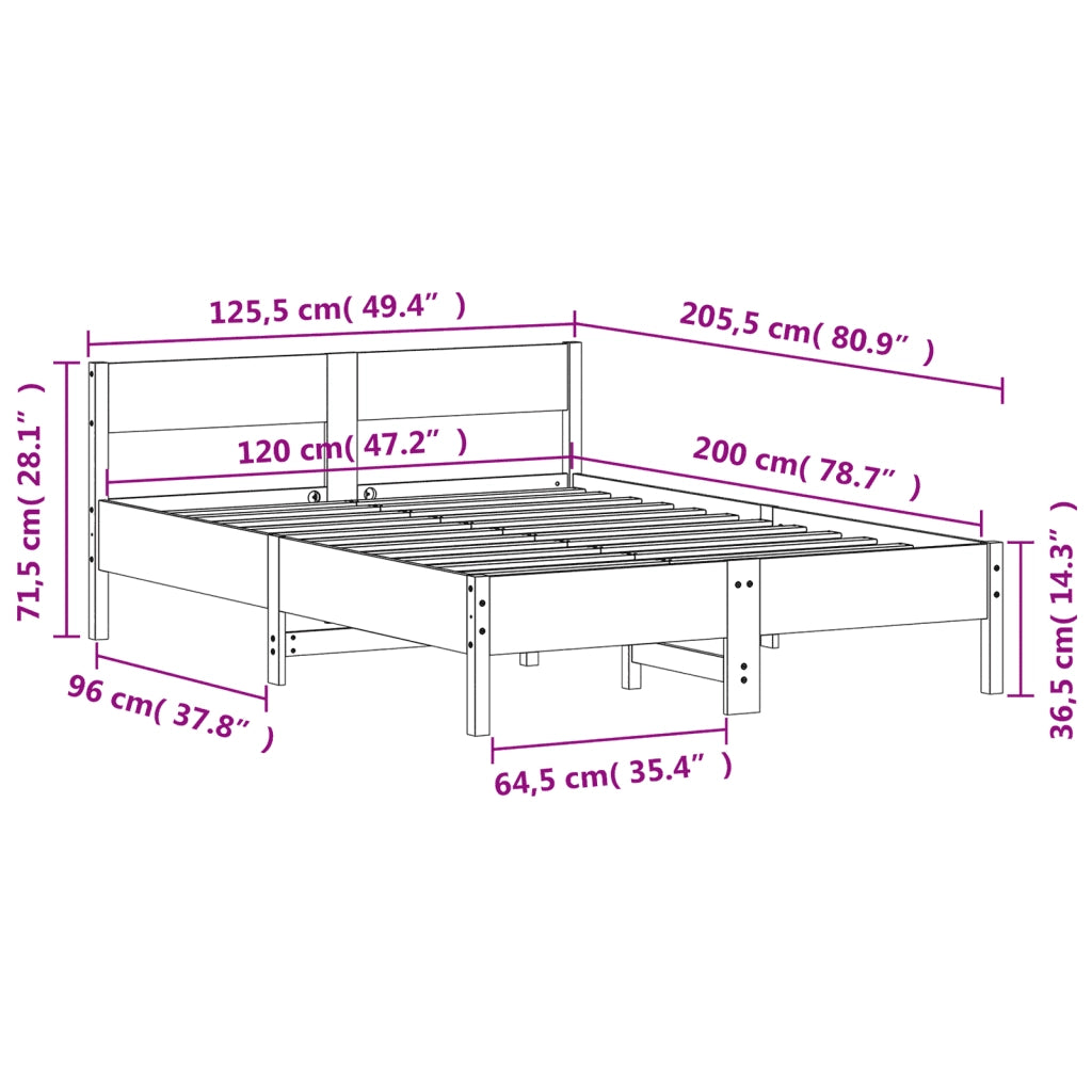 Letto senza Materasso 120x200 cm in Legno Massello di Pino 842754