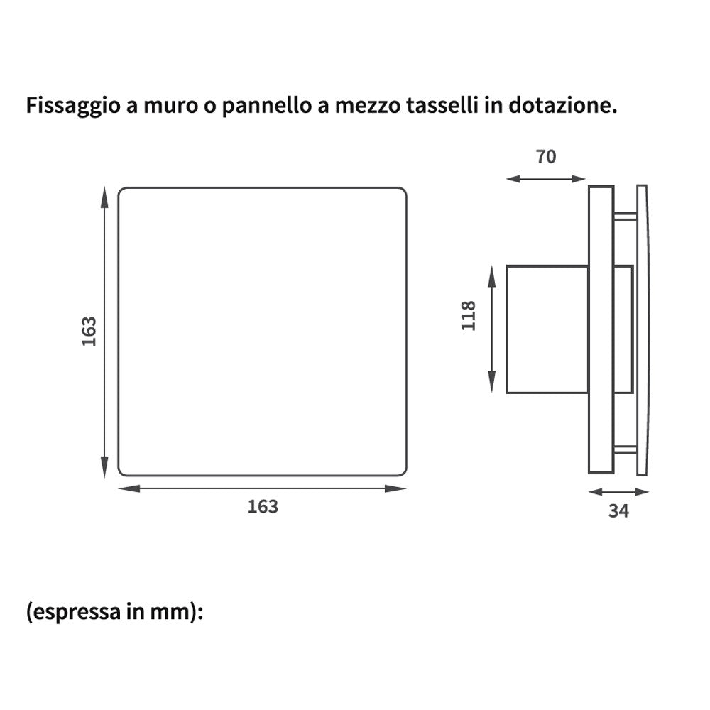 Aspiratore da parete con apertura e chiusura automatica e timer regolabile da 5 a 30 minuti