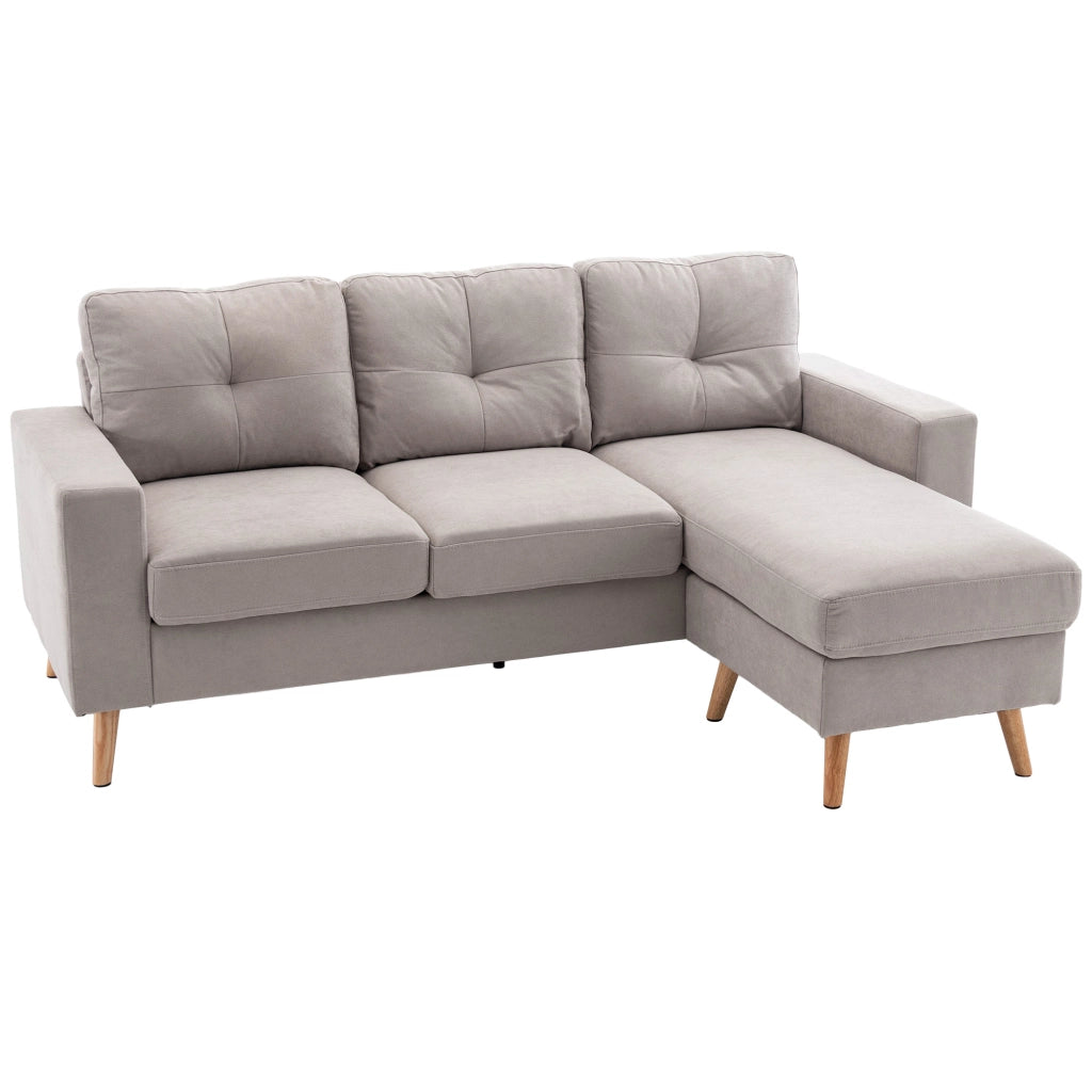 Divano angolare a L con chaise longue reversibile, 3 posti, tessuto effetto lino, grigio chiaro