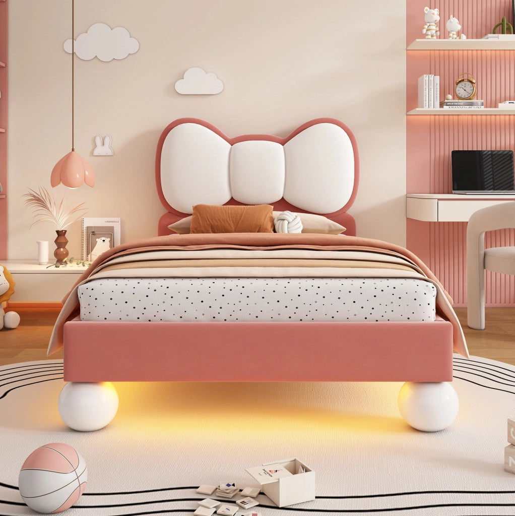 Letto singolo imbottito per bambini 90x200 cm beige e rosa