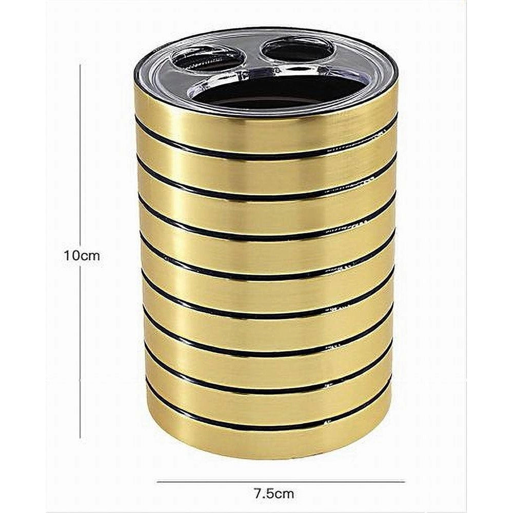Trade Shop - Porta Spazzolini Bicchiere A 3 Fori Oro A Righe Stile Moderno Arredo Bagno 10385 -