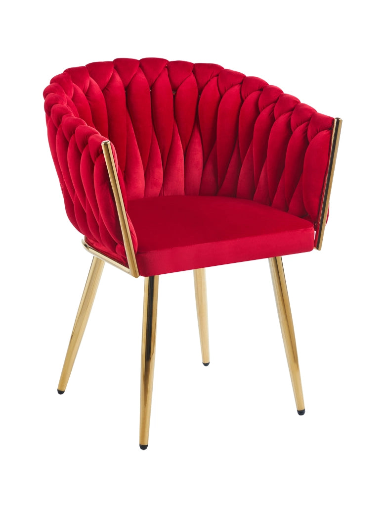 Poltrona Con Schienale In Velluto Intrecciato Design Moderno, Sedia Imbottita Circolare con Gambe in Metallo Placcato Oro Poltroncina  - Bordeaux