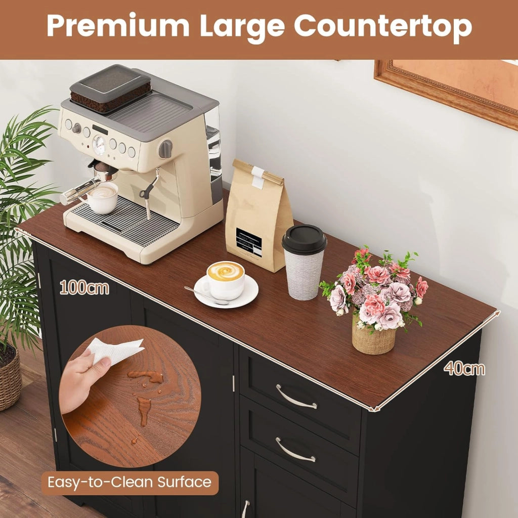 Madia Soggiorno Moderna, Credenza Cucina Isola, Armadietto a Buffet con 2 Cassetti e Ripiano Regolabile,Mobiletto Armadietto Multiuso per Soggiorno, Cucina, Ufficio，100x40x78 cm (Nero)