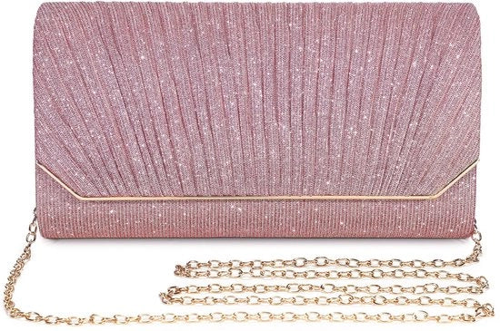 Clutch elegante per la sera, piccola borsa a tracolla per donna con glitter e cinturino rimovibile, borsa da sposa per donna, per festa, cocktail, gala, tempo libero (rosa)