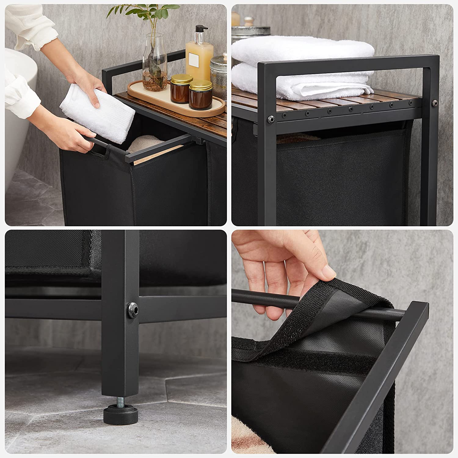 MOBILE BAGNO Valora Cestino Rustico Marrone MDF Telaio in Acciaio