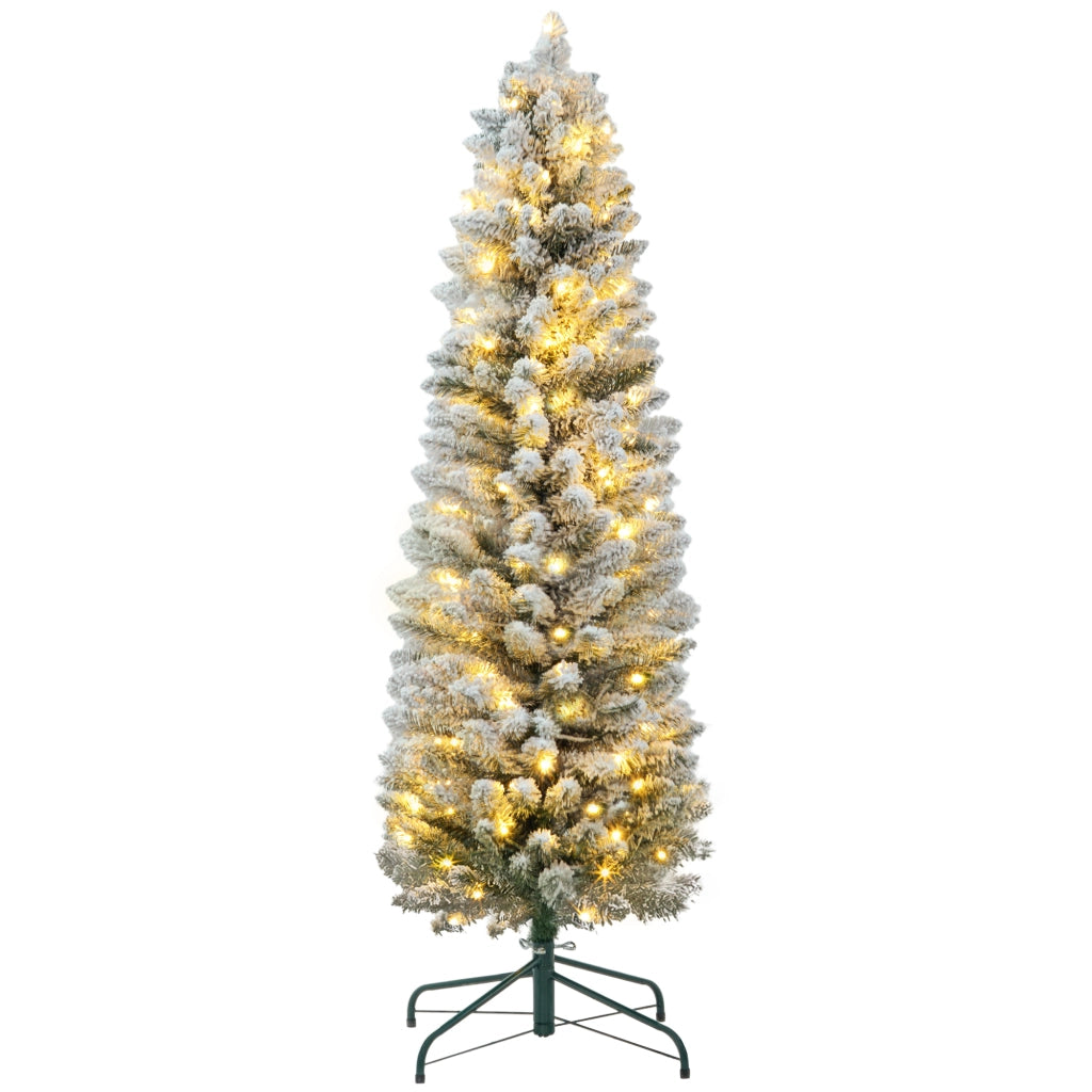 Albero di Natale Artificiale Innevato 150 cm ¨C Xylo ¨C 120 LED 263 Rami Base Metallo Verde Bianco