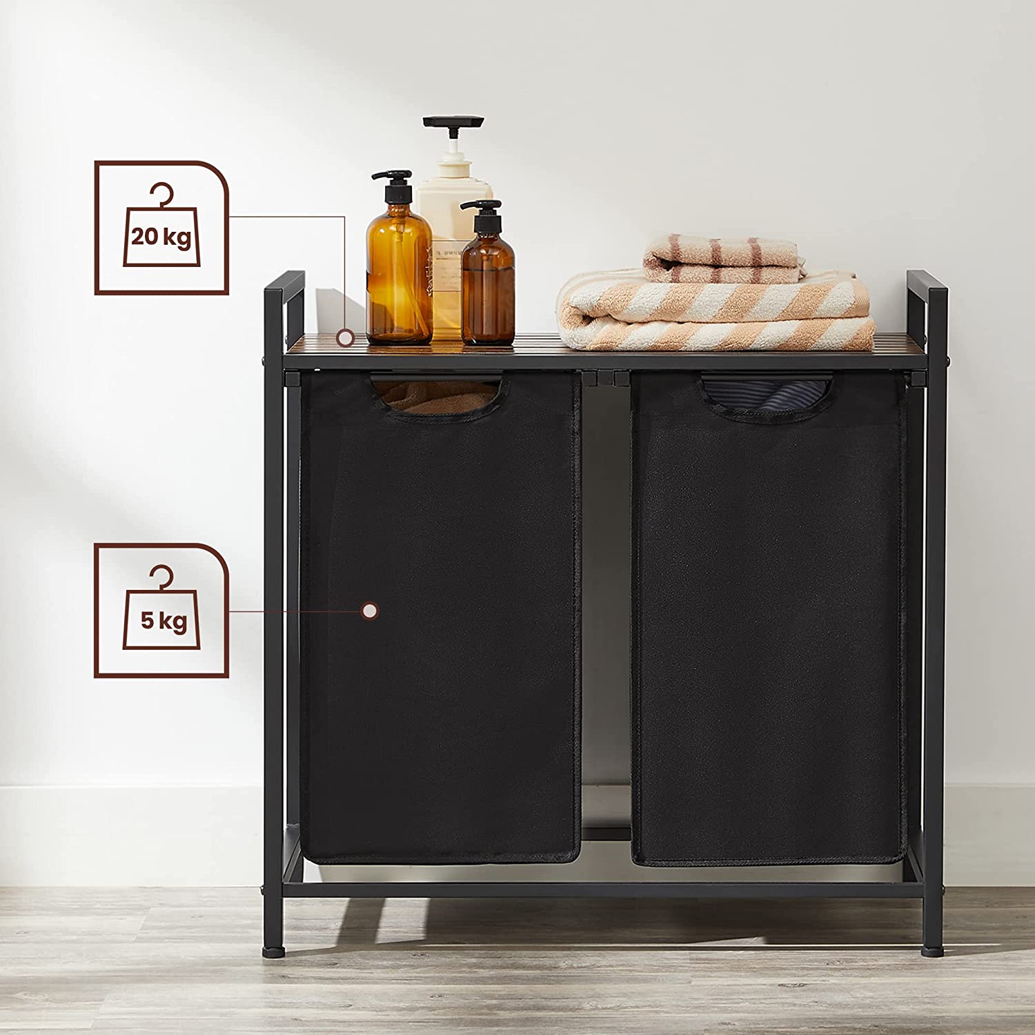 MOBILE BAGNO Valora Cestino Rustico Marrone MDF Telaio in Acciaio