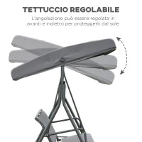 Dondolo da Giardino a 3 Posti con Baldacchino, Dondolo da Esterno in Acciaio e Tessuto Poliestere, 175 x 118 x 159cm Grigio