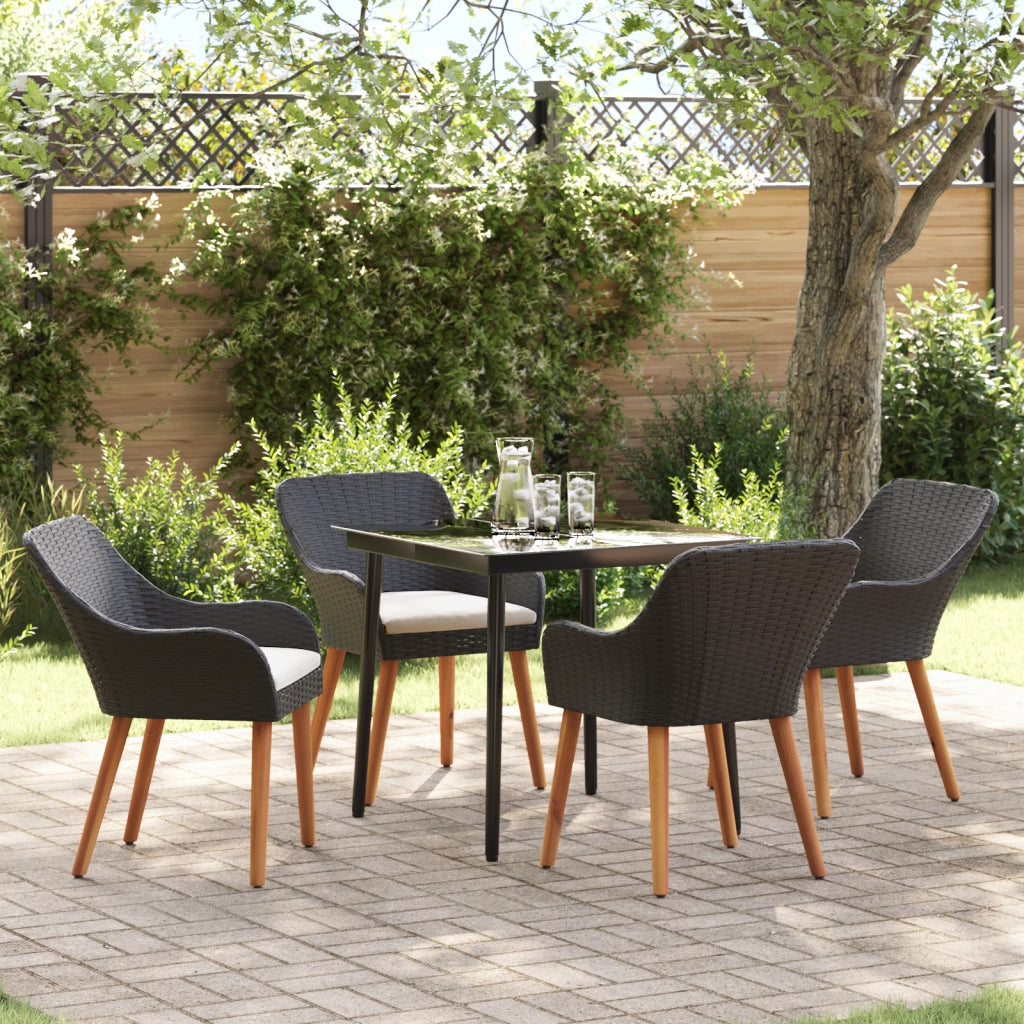 Set da Pranzo da Giardino 5 Pezzi Rattan Polietilene Nero