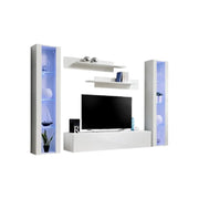 Mobile TV FLY A2 design, colore bianco lucido + LED. Mobile sospeso moderno e alla moda per il tuo soggiorno.