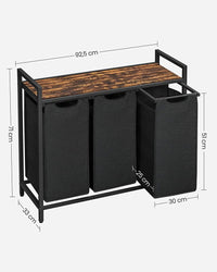 Cesto portabiancheria a tre scomparti VALORA - Marrone rustico, Nero BLH301B01