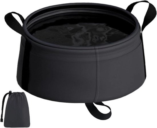 Bacino da viaggio pieghevole - Lavandino portatile - Campeggio e all'aperto - Tessuto nylon resistente alle abrasioni - 26,4 x 10 cm - Nero