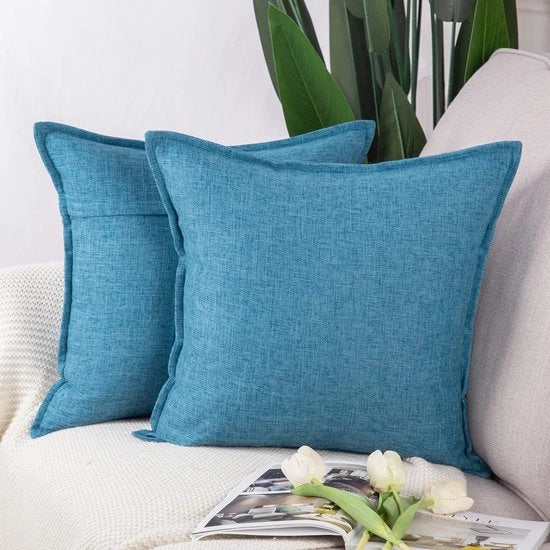 Set di 2 cuscini in lino a pois per divano e camera da letto, copricuscino morbido decorativo quadrato blu 55x55 cm
