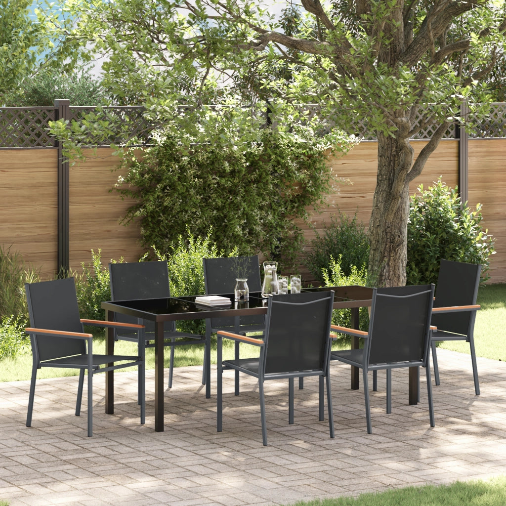 Set da Pranzo da Giardino a 7 Pezzi Nero Textilene e Acciaio