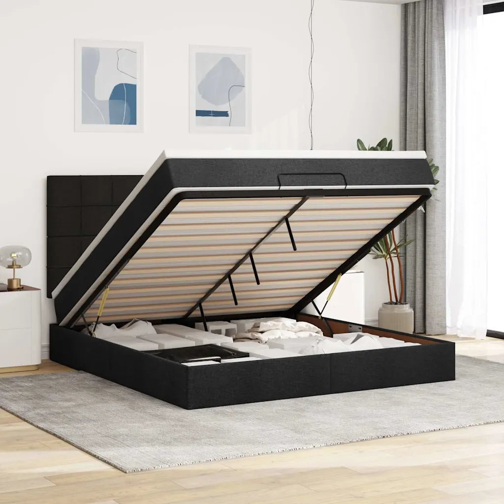 Struttura Letto Pouf con Materasso Nero 180x200 cm in Tessuto 3314026