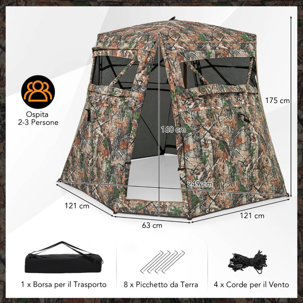Tenda da caccia per 2-3 persone con borsa da trasporto, Tenda da terra a visione unidirezionale a 360¡ã per caccia-Tende