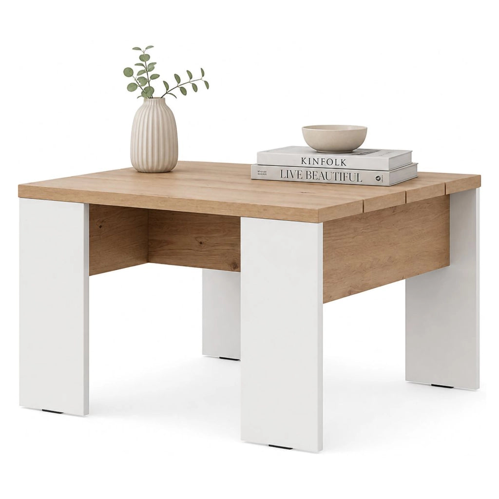 Magre, Tavolino da Salotto Piano Effetto Doghe, 67x67x43h cm Marrone Rovere Nodi