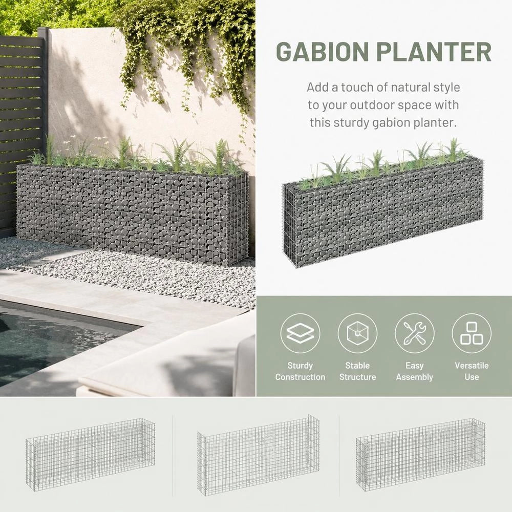 Gabion Raised Bed, Galvanized Steel, 180x30x60 Cm